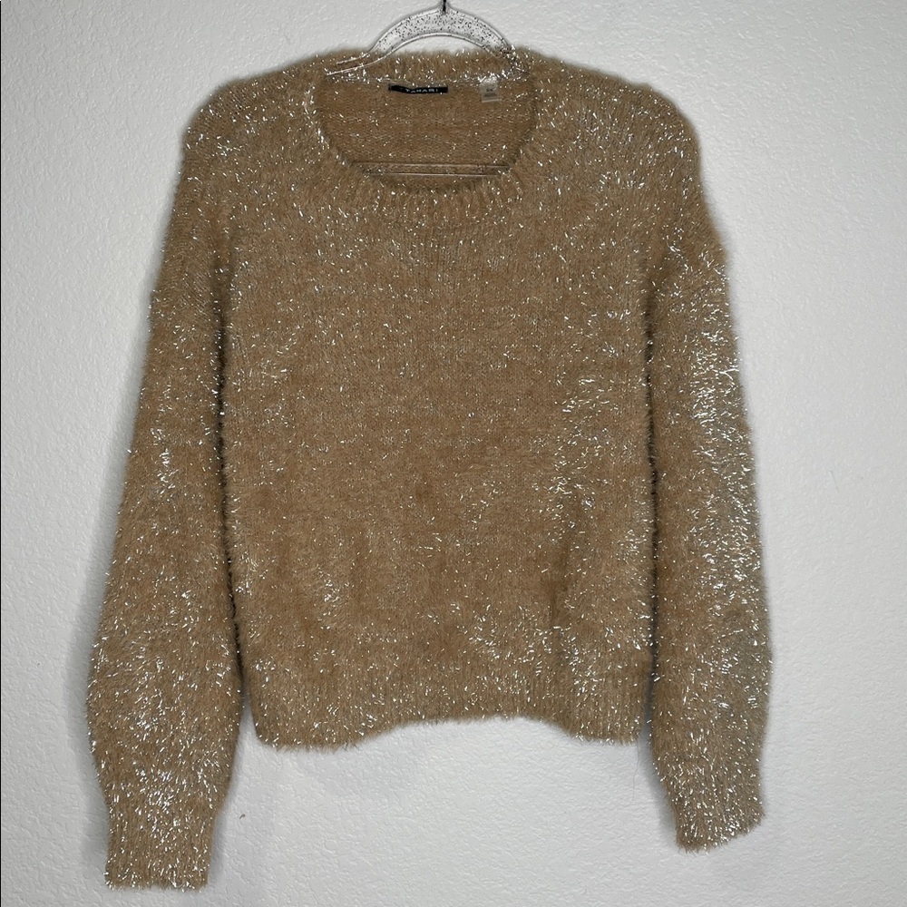 T Tahari  Women’s Textured Champagne Metallic Eyelash Knit Sweater Size Medium